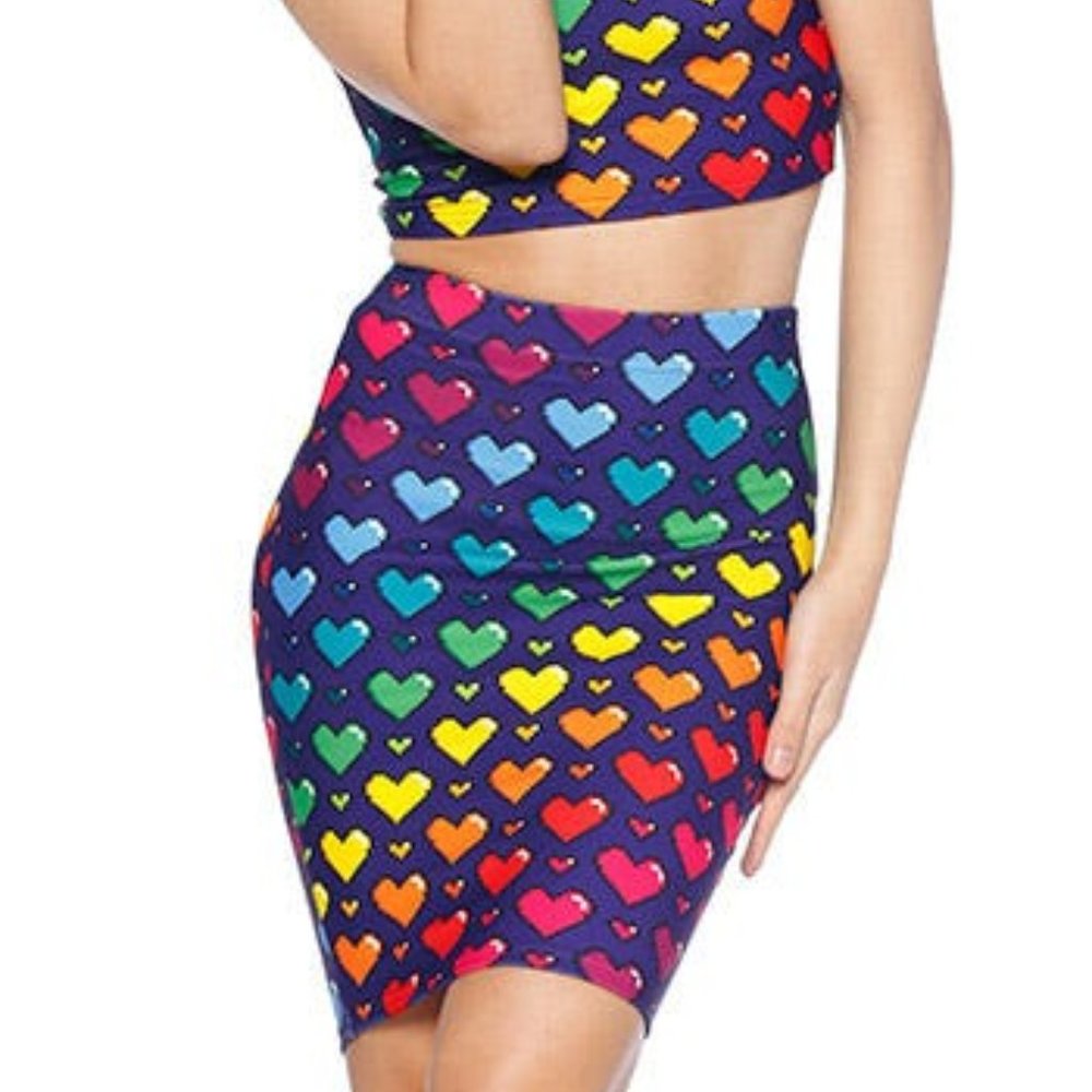 BLACKMILK x  NYCC GEEKY LOVE YA BITS RAINBOW HEARTS PENCIL SKIRT NWOT